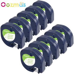 Oozmas 10 PACK 12mm 91200 compatibel voor Dymo plastic LT 91200 label tape voor Dymo Letra Tag printer zwart op wit label maker