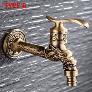 Badkamer kraan In-wall Messing patina Dragon patroon patroon enkel handvat Wasmachine Wc Mop Tuin Luxe Koude Kraan
