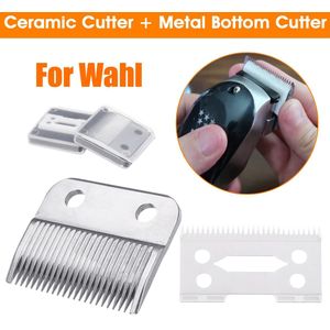 2Pcs Haar Baard Keramische Blade Cutter + Metalen Bodem Cutter Elektrische Shear Vervanging Voor Wahl Elektrische Shear Clipper Set zilver