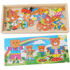 Kids Kinderen Houten Speelgoed Houten Puzzel Set Baby Educatief Speelgoed Beer Omkleden Puzzels
