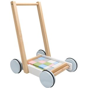1 Set Trolley Multifunctionele Houten Aangepast Duurzaam Creatieve Bouwsteen Wandelaar Loopstoeltje Trolley Speelgoed Voor Baby Kids toddl
