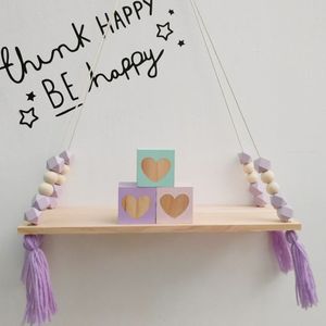 Nordic Stijl Kleurrijke Kralen Tassel Houten Wandplank Clapboard Decoratie Kinderkamer Kid Display Stand