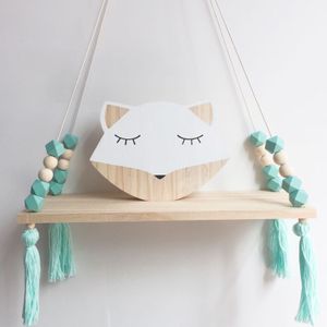 Nordic Stijl Kleurrijke Kralen Tassel Houten Wandplank Clapboard Decoratie Kinderkamer Kid Display Stand
