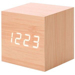 Houten Creatieve Kubus Digitale Led Desk Alarm Thermometer Timer Kalender Usb Aaa Klok