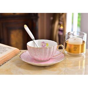 Keramische Thee Sets Met Lepel Melk Kopje Koffie Sets Bloem Koffie Mokken Afternoon Thee Kopjes Schotel Blauw Roze Drinkware 200ml