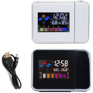 Projectie Wekker Met Weerstation Thermometer Datum Display Digitale Klok USB Charger Snooze LED Projectie