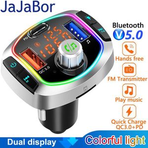 Jajabor Bluetooth 5.0 Handsfree Car Kit Draadloze Fm-zender Auto MP3 Speler Met PD18W QC3.0 Quick Lading Autolader