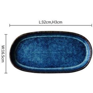 Diepe blauwe keramische plaat ovale lange plaat 12 inch 900g grote schotel voor vis kip vleugel bar servies