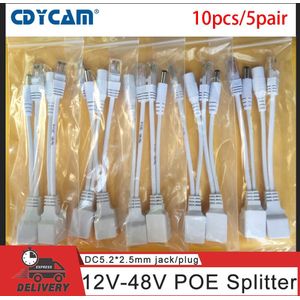 Cdycam 10 Pcs (5 Paar) poe Splitter Poe Poe Switch Kabel Adapter Tape Gescreend 5V 12V 24V 48V Voeding Kabel 5.5*2.1 Mm POE7005