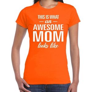 Awesome Mom tekst t-shirt oranje dames - Cadeau moeder