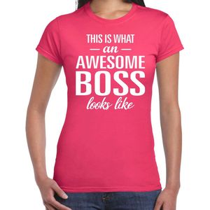 Awesome Boss tekst t-shirt roze dames - dames fun tekst shirt roze