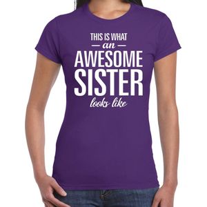 Awesome sister tekst t-shirt paars dames - dames fun tekst shirt paars
