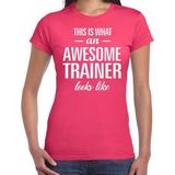 This is what an awesome trainer looks like cadeau t-shirt roze dames - kado voor trainer