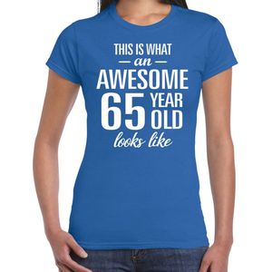 Awesome 65 year - geweldige cadeau t-shirt blauw dames - Verjaardag cadeau