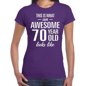 Awesome 70 year - geweldige cadeau t-shirt paars dames - Verjaardag cadeau
