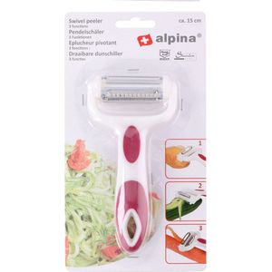 Rood draaibaar dunschiller/aardappelmesje 15 cm - Keuken/kookgerei - Aardappels, groente of fruit schillen - Dunschilmesjes