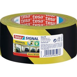 2x Tesa afzettape/markeertape geel/zwart 5 cm x 66 mtr - Afzettape/markeertape - Gevarenzone tape - Parkeerplaats/garage hoeken/muren aanduiden met tape