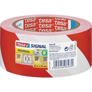2x Tesa afzettape/markeertape rood/wit 5 cm x 66 mtr - Afzettape/markeertape - Gevarenzone tape - Liftschachten en brandblussers aanduiden met tape