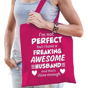 Freaking awesome husband / geweldige echtgenoot cadeau tas roze voor dames - kado tas / tasje / shopper