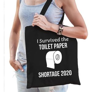I survived the toilet paper shortage 2020 tas zwart voor dames - Feest Boodschappentassen