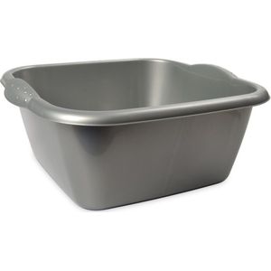 Kleine rechthoekige afwasteil/afwasbak zilver 3 liter 25 x 23 x 10 cm - Kunststof/plastic schoonmaak emmer
