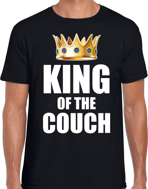Koningsdag t-shirt king of the couch zwart voor heren