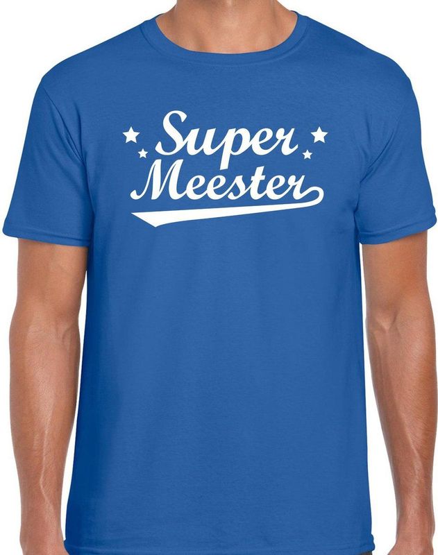 Super meester cadeau t-shirt blauw heren - Einde schooljaar meesterdag cadeau