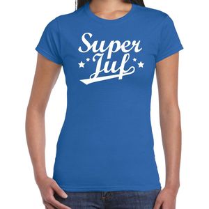 Super juf cadeau t-shirt blauw voor dames - Einde schooljaar juffendag cadeau