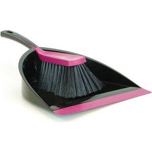 Sorbo Stoffer en blik zwart/roze - kunststof kamerveger/handveger met blik