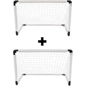 2x Voetbalgoals/voetbaldoelen 90 x 59 x 61 cm - Inklapbaar/vouwbaar - Buitenspeelgoed - Buiten spelen - Sporten - Sportief speelgoed - Voetballen - Voetbaldoelen/voetbalgoals