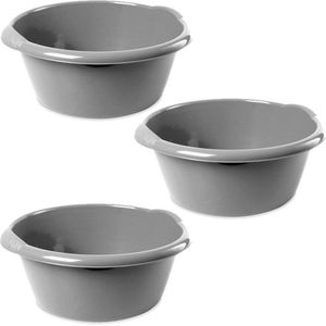 5x Ronde afwasteilen/afwasbakken zilver 3 liter 25 x 11 cm - Florencia teilen - Kunststof/plastic schoonmaakemmer/sopemmer teiltje