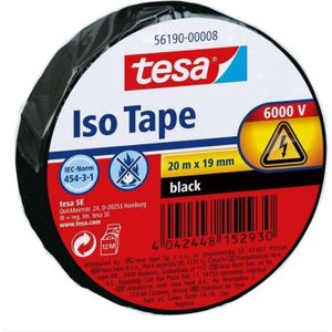 3x Tesa isolatietape rol zwart 20 mtr x 1,9 cm - Klusbenodigdheden - Isolatie tape - Universele tape - Elektriciteitskabels/draden bundelen