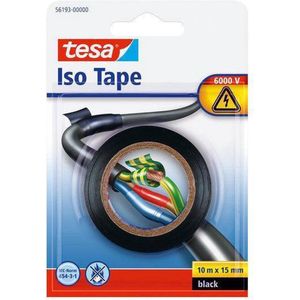 Tesa isolatietape rol zwart - 3x - 10 mtr x 1,5 cm - Klusbenodigdheden - Isolatie tape - Universele tape - Elektriciteitskabels/draden bundelen