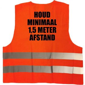 Houd 1,5 meter afstand vest / hesje - oranje reflecterende strepen - volwassenen - veiligheidsvest werkkleding - RIVM regels/richtlijnen - flatten the curve / stay safe