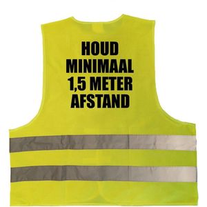 10x stuks houd 1,5 meter afstand vest / hesje - geel met reflecterende strepen - volwassenen - veiligheidsvest werkkleding - RIVM regels/richtlijnen - flatten the curve / stay safe