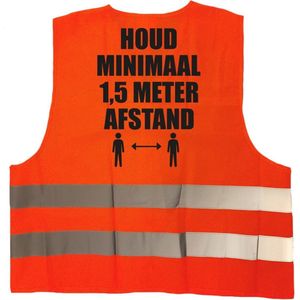 10x stuks houd 1,5 meter afstand pictogram vest / hesje - oranje met reflecterende strepen - volwassenen - veiligheidsvest werkkleding - RIVM regels/richtlijnen - flatten the curve / stay safe