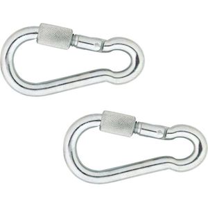 2x stuks karabijnhaak / karabijnhaken met schroefsluiting verzinkt staal 5 cm - snaphooks/ carabiners