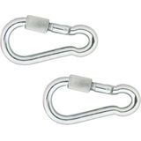 2x stuks karabijnhaak / karabijnhaken met schroefsluiting verzinkt staal 8 cm - snaphooks/ carabiners