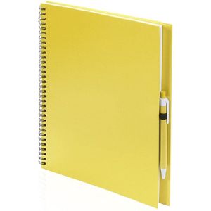 Luxe Schetsboek/tekeningenboek 80 vellen - geel - harde kaft - A4 formaat - blanco papier - inclusief pen