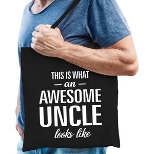 Awesome uncle / geweldige oom cadeau katoenen tas zwart voor heren - kado tas /  tasje / shopper