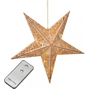 Houten kerststerren hangdecoratie met verlichting 40 cm - Hangdecoraties - Kerstversiering