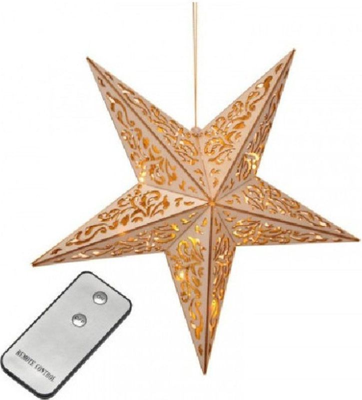 Houten kerststerren hangdecoratie met verlichting 40 cm - Hangdecoraties - Kerstversiering