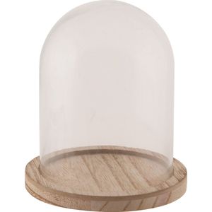 Glazen decoratie stolp op houten plateau 10 x 16 cm - Home Deco stolpen - Woonaccessoires