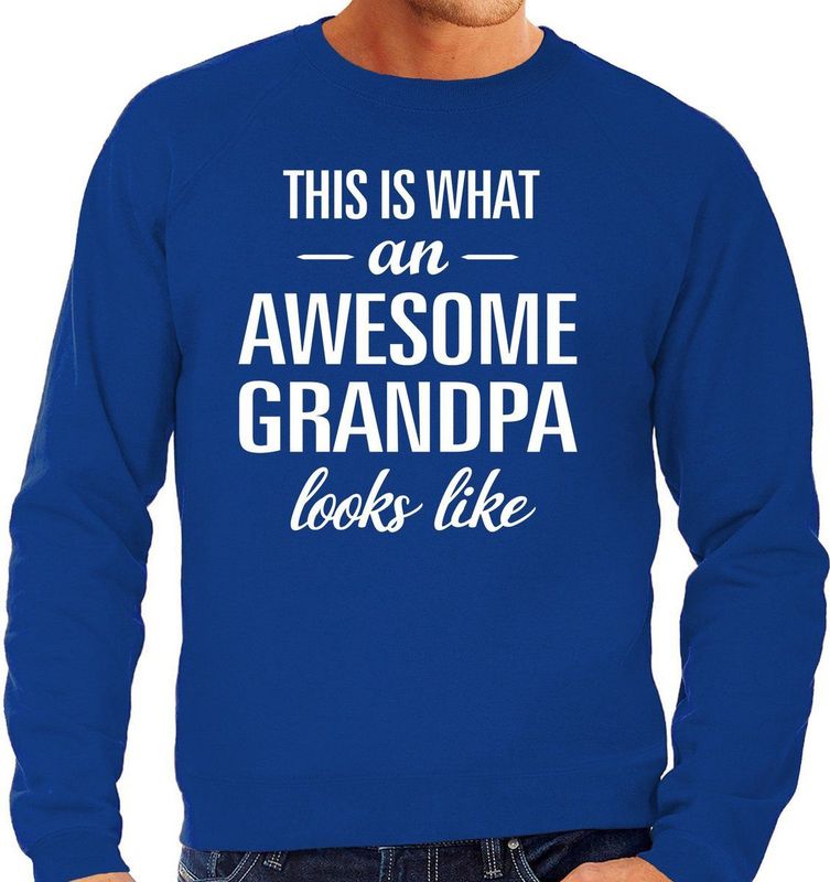 Awesome Grandpa - Sweater - Blauw - Katoen - Heren