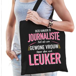 Gewone vrouw / journaliste cadeau tas zwart voor dames - kado tas / verjaardag tasje / shopper