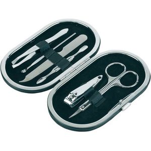 Manicure set 6-delig in zwarte ovalen etui met metalen rits