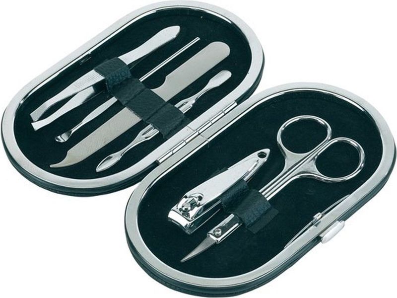 Manicure set 6-delig in zwarte ovalen etui met metalen rits