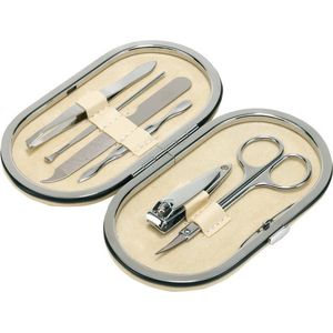Manicure set 6-delig in beige ovalen etui met metalen rits