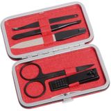 Manicure set 5-delig in rode rechthoekige etui met drukknopsluiting
