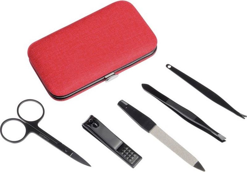 Manicure set 5-delig in rode rechthoekige etui met drukknopsluiting